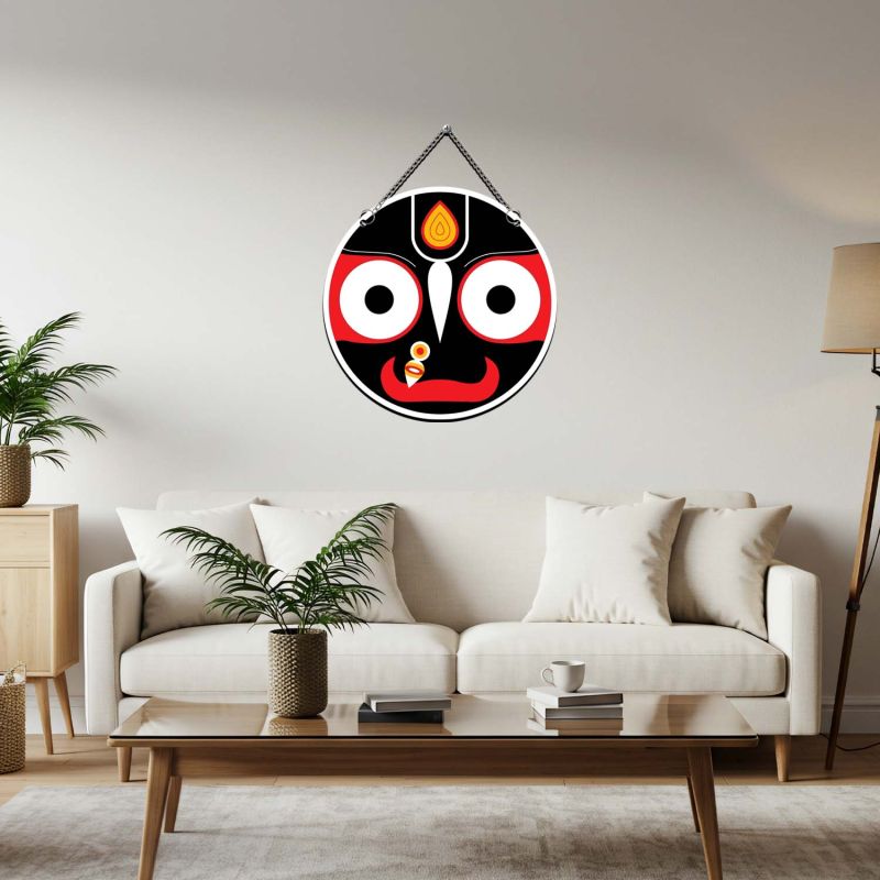 Lord Jagannath Face Round Wooden Wall Hanging Traditional Puri Jagannatha Spiritual Decor for Pooja Room, Home Entrance, and Living Room Positive Energy Vastu Art Devotional Gift